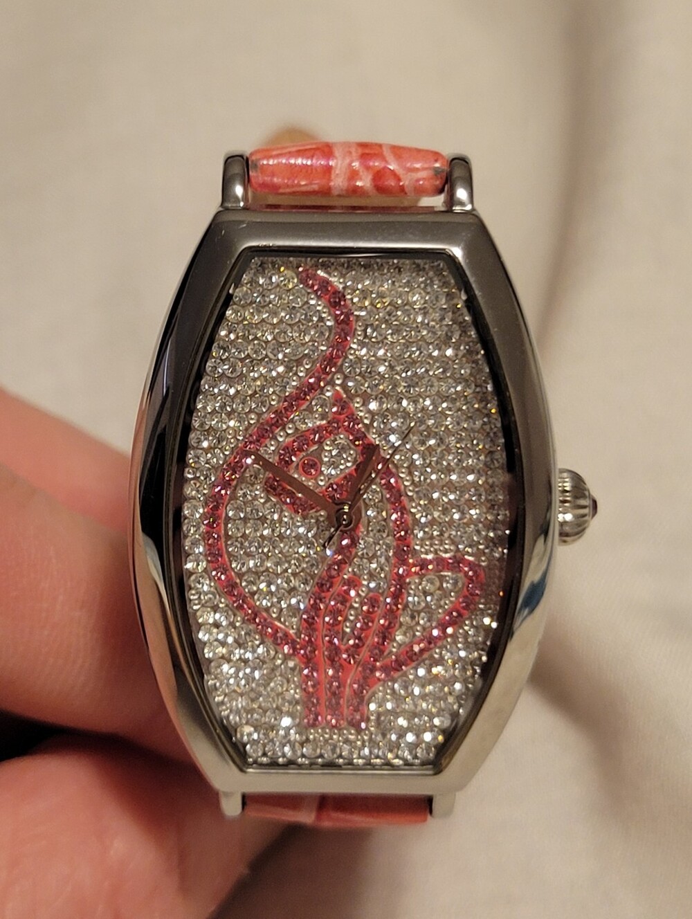 Baby Phat Ladies Watch w/cat, vintage, Rhinestones, pink leather strap- Y2K